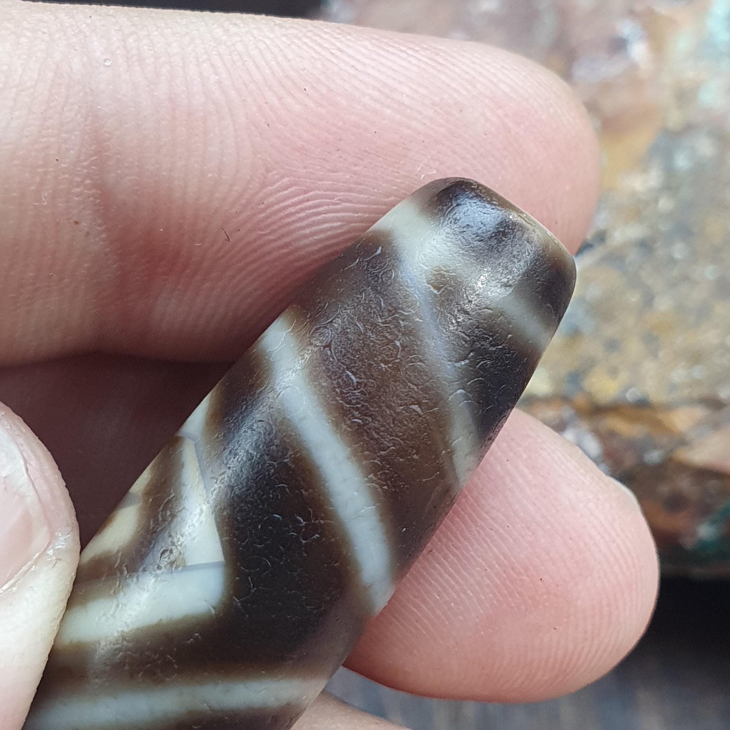 Rare Striped Eye Dzi Bead – Tibetan Taiwan Agate – Harmony & Flow Amulet