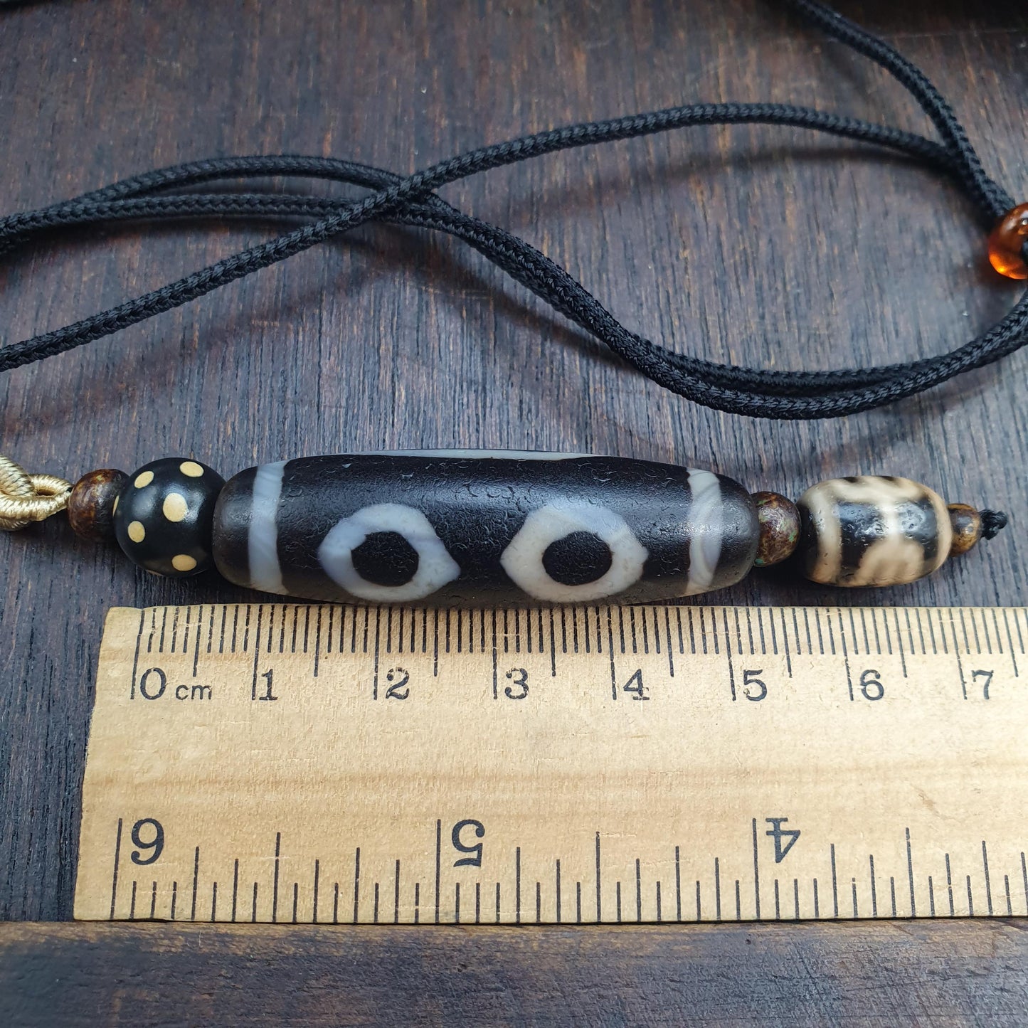Rare Authentic Tibetan Style 3-Eye Dzi Bead – Natural Himalayan Agate – Weathered "Dragon Skin" Texture – Trinity of Fortune Amulet