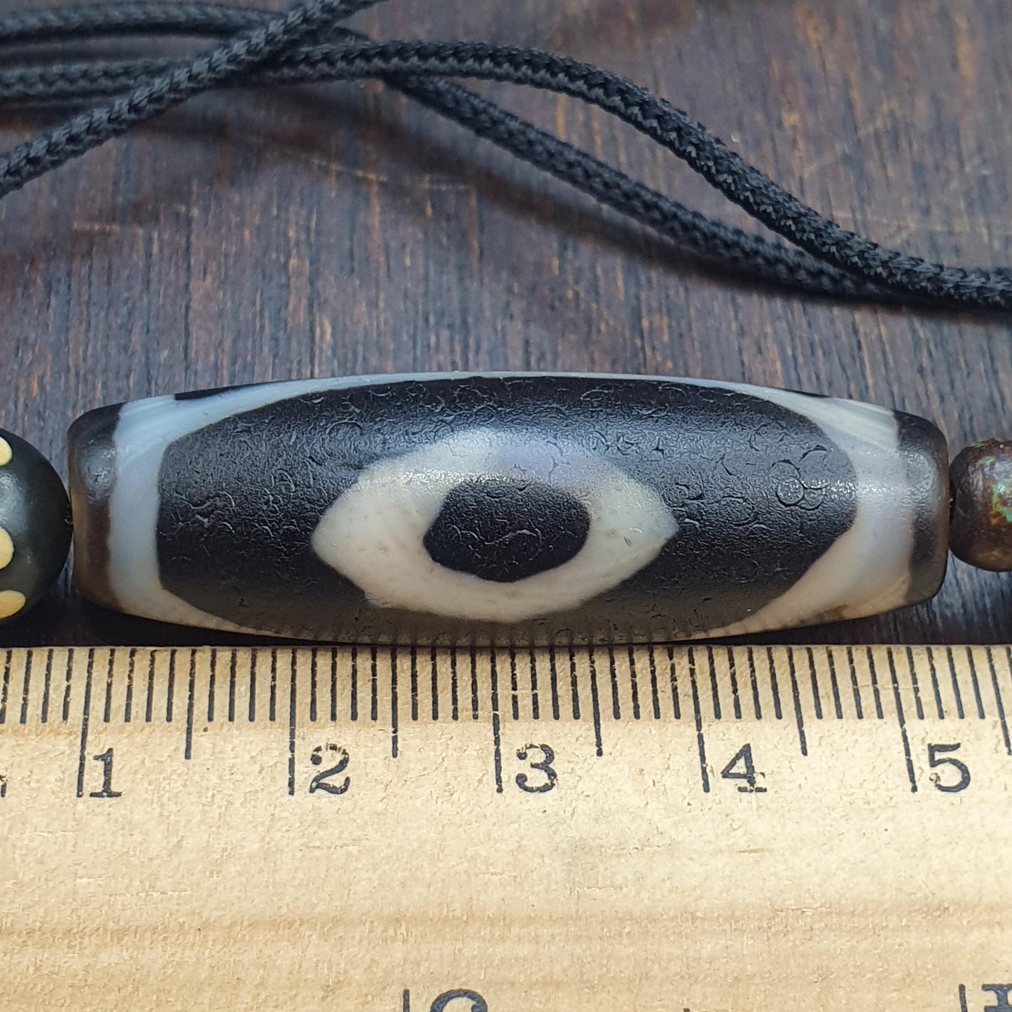 Rare Authentic Tibetan Style 3-Eye Dzi Bead – Natural Himalayan Agate – Weathered "Dragon Skin" Texture – Trinity of Fortune Amulet