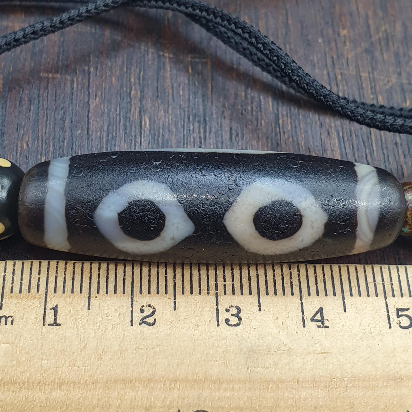 Rare Authentic Tibetan Style 3-Eye Dzi Bead – Natural Himalayan Agate – Weathered "Dragon Skin" Texture – Trinity of Fortune Amulet