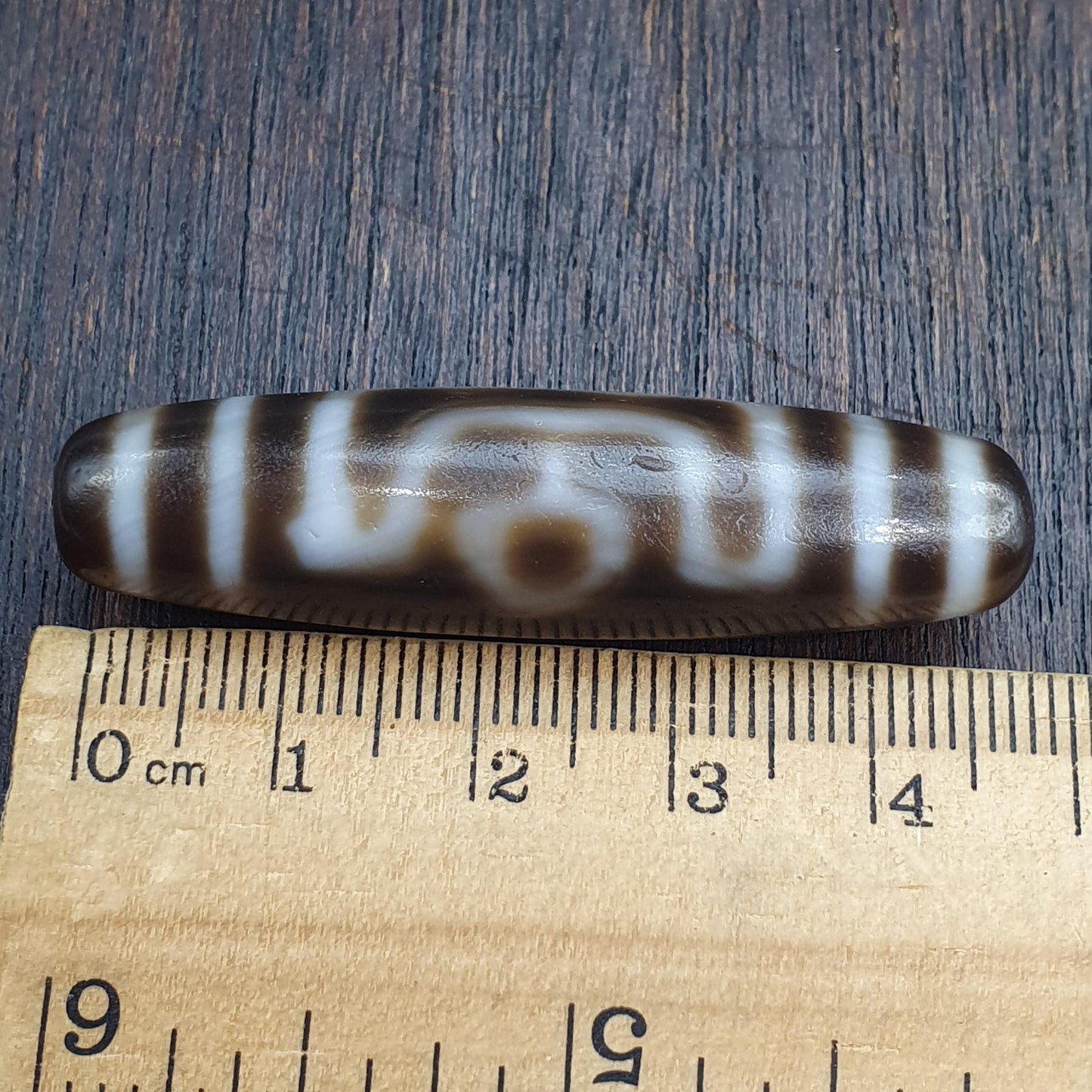 Rare Authentic Tibetan 3 Eye Dzi Bead Weathered Patina Wealth Health & Longevity Amulet