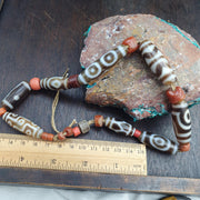 8 Tibetan Eye Dzi Beads with Antique Coral and Carnelian Beads Mala necklace
