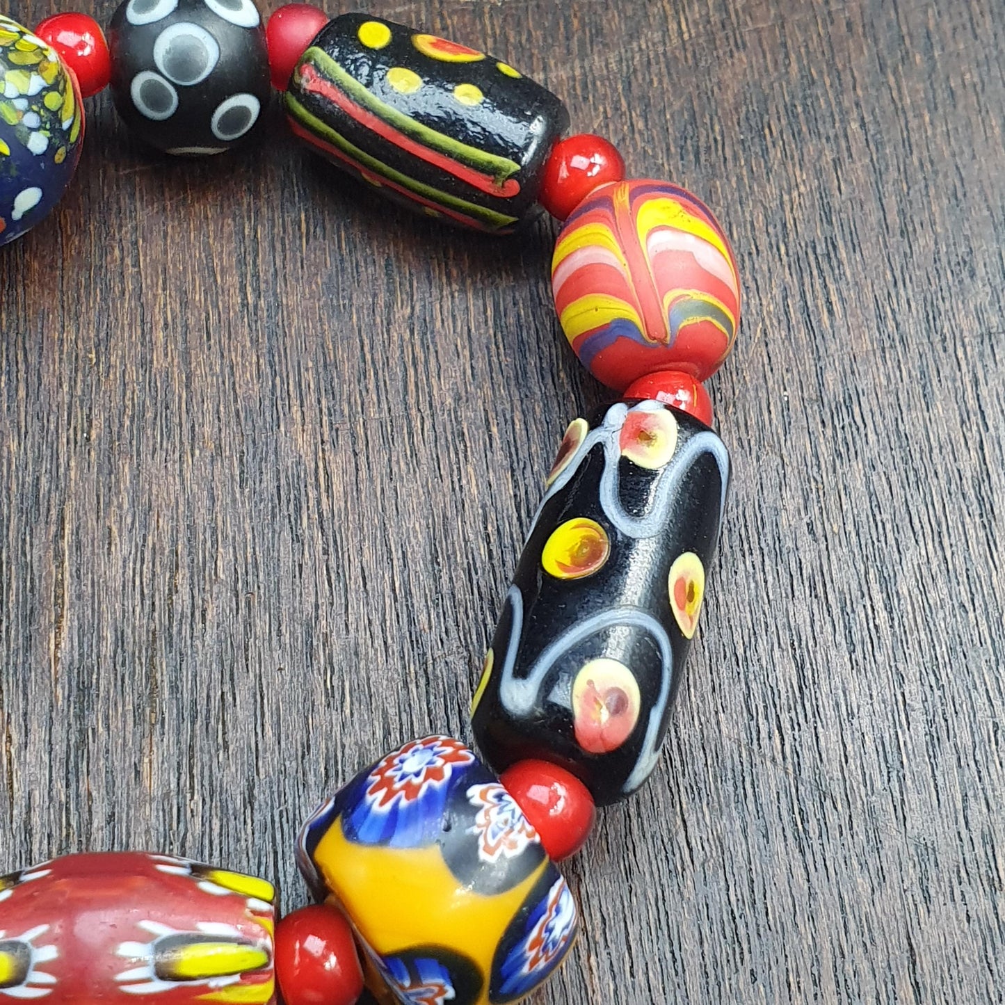 Vintage African Venetian Style chevron Glass Beads Bracelet, Handmade Boho Jewelry