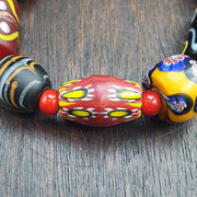 Chevron Glass Beads, Vintage African Venetian Bracelet - Luminous Pattern | Beading Thread, Standard Wrist