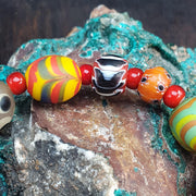 Mixed Venetian Style, Colorful Lampwork Bracelet | Chevron Trade Beads, Glass Spacer Accents, Elastic Fit