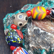 Mixed Venetian Style, Colorful Lampwork Bracelet | Chevron Trade Beads, Glass Spacer Accents, Elastic Fit