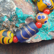 Mixed Venetian Style, Colorful Lampwork Bracelet | Chevron Trade Beads, Glass Spacer Accents, Elastic Fit