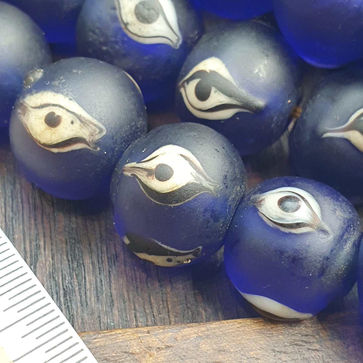 Cobalt Blue Evil Eye Glass Trade Bead Strand, Antique Style Eye Beads, African Trade Bead Necklace, Historical Craft Supplies