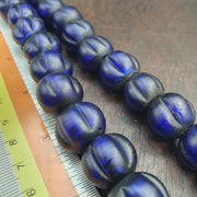 Cobalt Blue Melon, Venetian Molded Strand | Frosted Glass Trade | 17-18Mm Chunky Focal, Designer Jewelry Supply