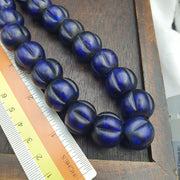 Cobalt Blue Melon, Venetian Molded Strand | Frosted Glass Trade | 17-18Mm Chunky Focal, Designer Jewelry Supply
