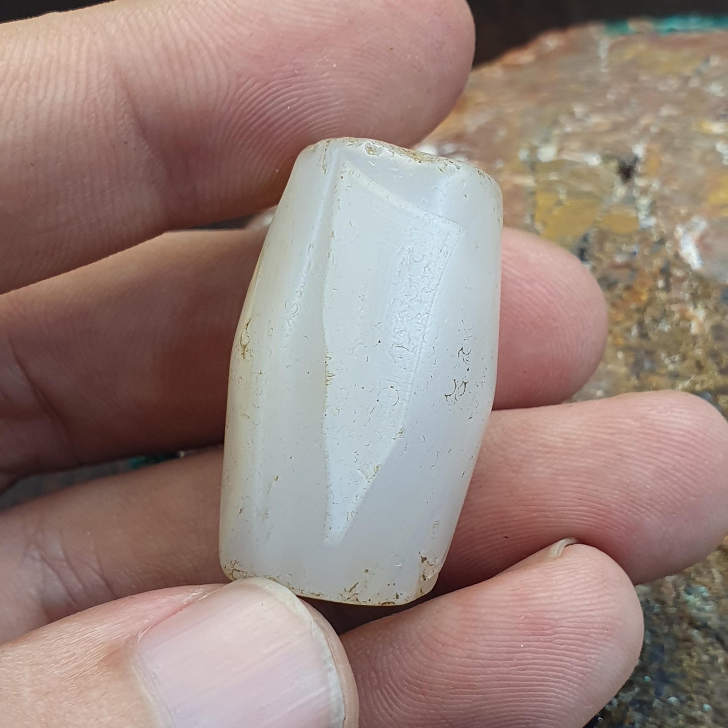 Ancient himalayan indo tibetan White agate bead, spiritual amulet, collectible bead
