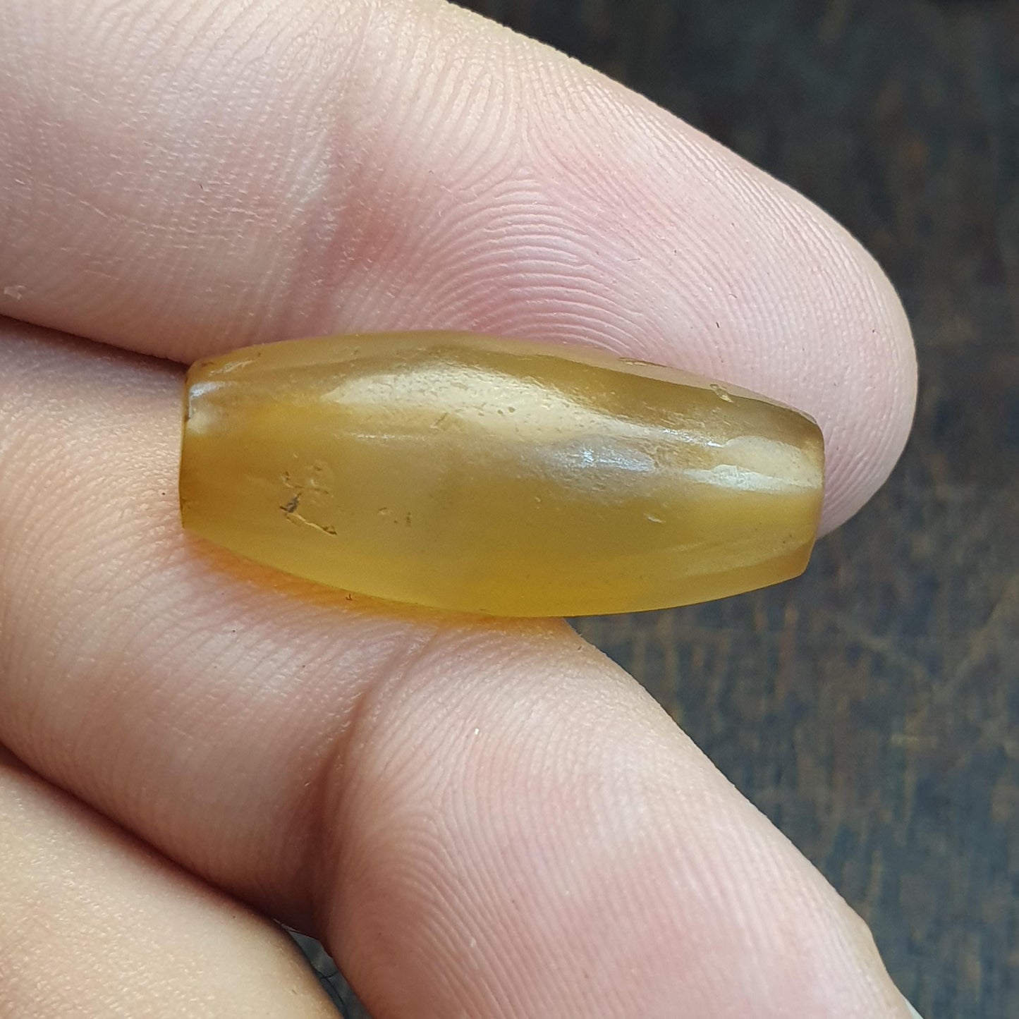 Antique Yellow Agate Bead 25.3mm, Ancient Honey Chalcedony Barrel Bead,  Rare Collectible Bead Amulet