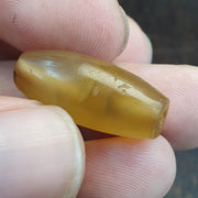 Antique Yellow Agate, Honey Chalcedony Barrel Bead, Glassy Waxy Patina | Translucent Quartz | 25.3mm