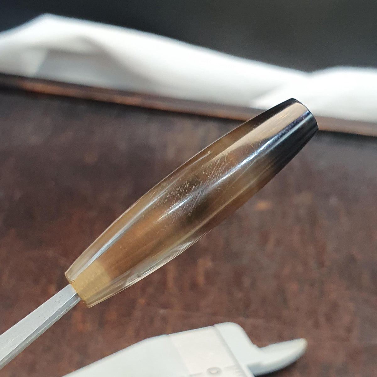 Antique Gray Agate, Translucent Barrel Bead - Honey Citrine Tones, Waxy Patina, Collector Focal | 41.8mm