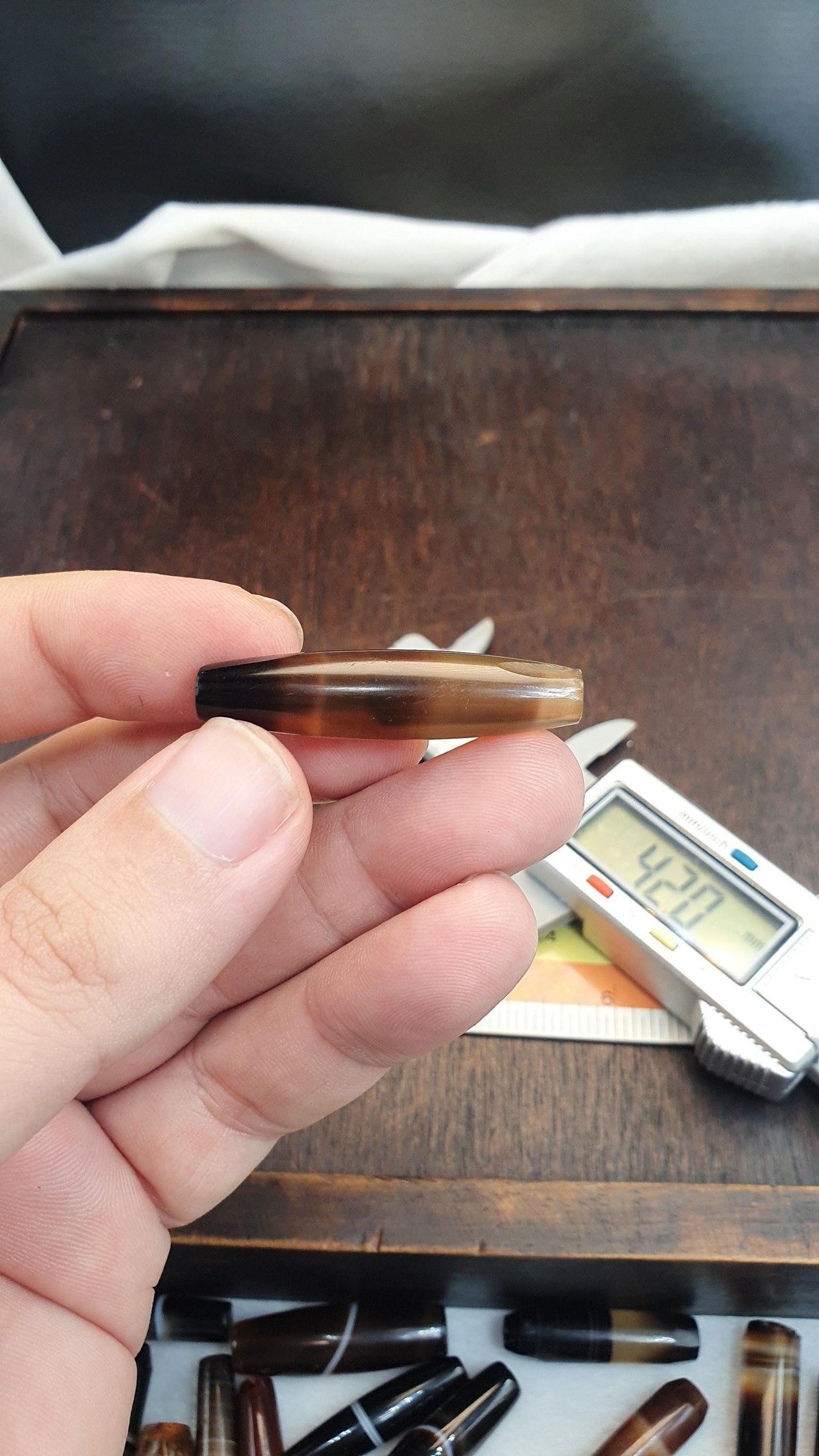 Antique gray Agate Bead 41.8mm, Gray Chalcedony Barrel Bead,  Rare Collectible Bead Amulet
