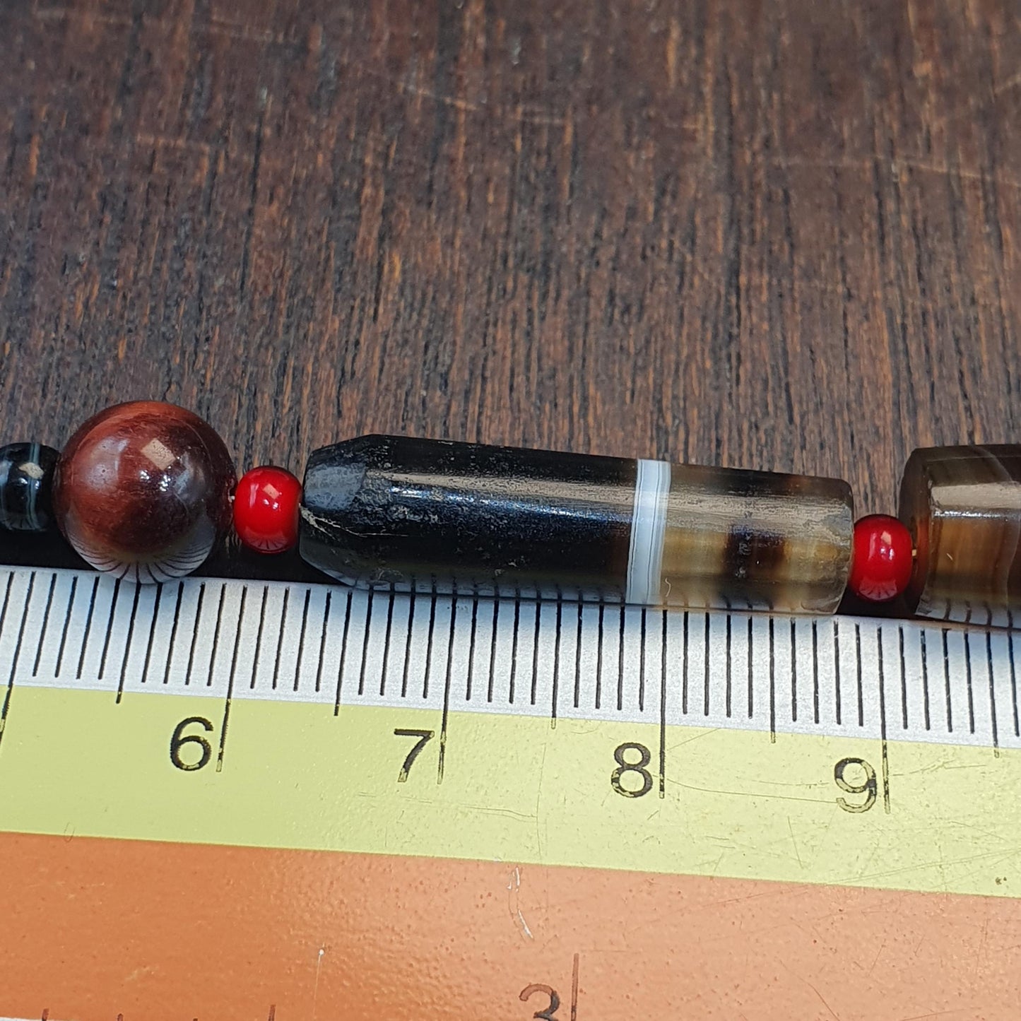 Antique old yemeni agate natural lines white agate & tigereye beaded bracelet