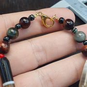 Antique Old Yemeni, Striated White Agate Beaded Bracelet | Tigereye Accent, Tubular Beads