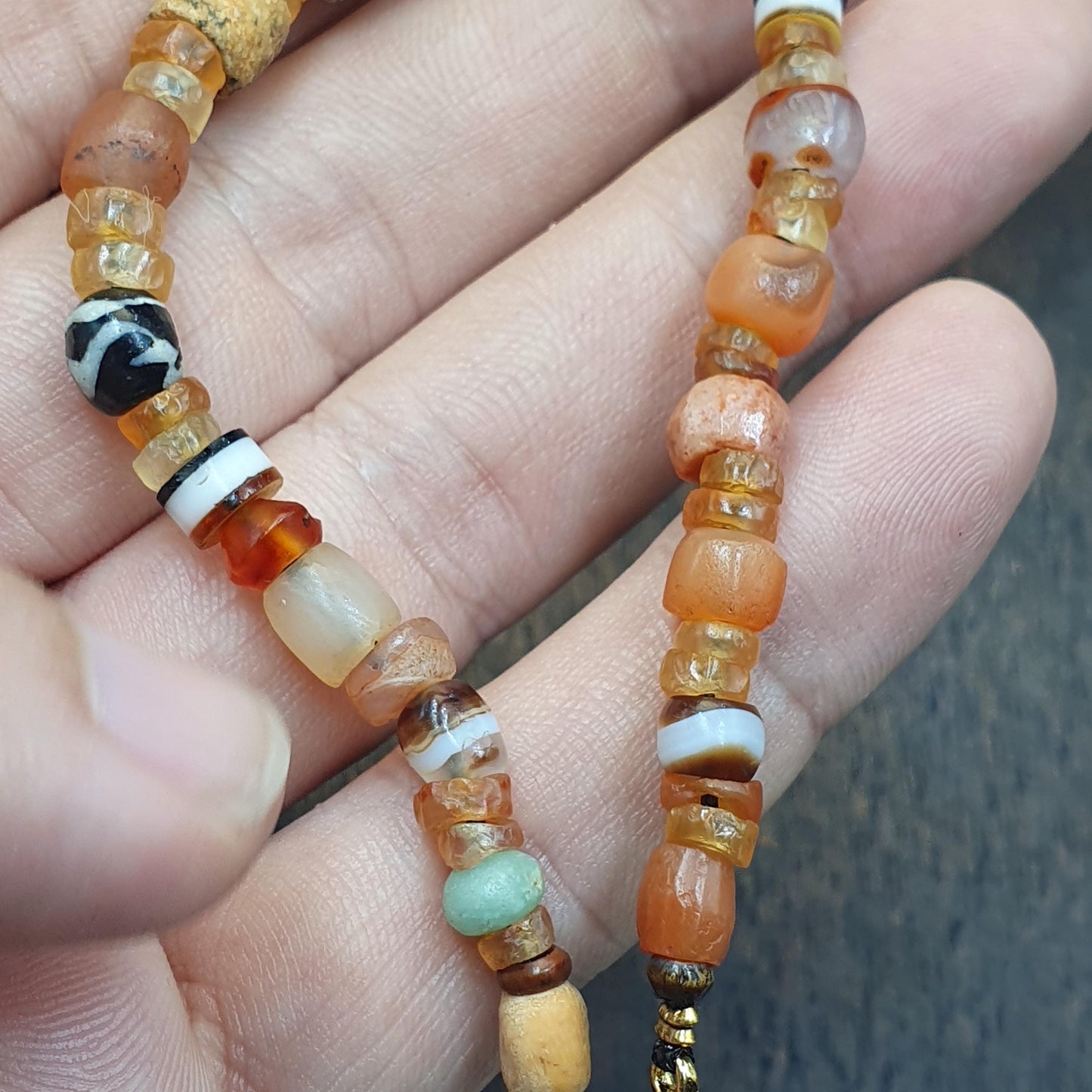 Ancient Agate and Crystal Bead Bracelet 8 Inches, Antique Silk Road Carnelian Talisman, Rare Collectible Gift