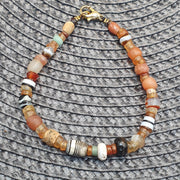 Ancient Carnelian, Heirloom Bracelet | Mixed Agate, Crystal Quartz, Chalcedony | 8.25 Inch Wrist Fit