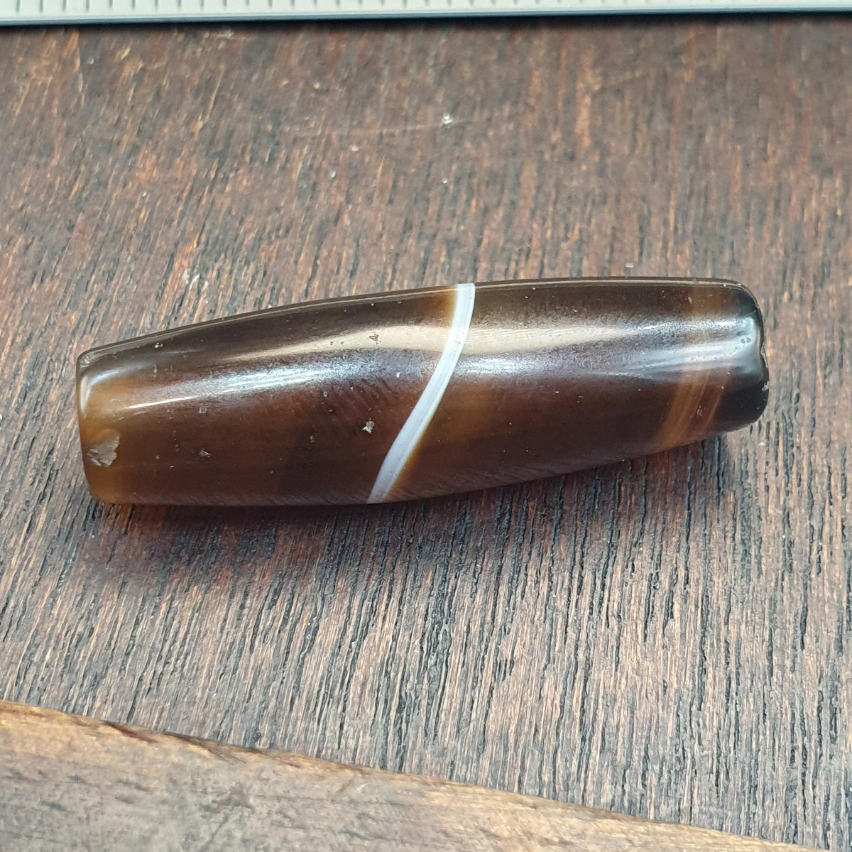 Antique Yemeni Agate, Tabular Barrel Focal Bead | Sulemani Quartz, Warm Honey To Chocolate Stripes - 38mm