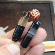 2 Antique Yemeni, Banded Sulemani Agate Beads | Natural Untreated Quartz | Tabular Barrel, 32-34mm