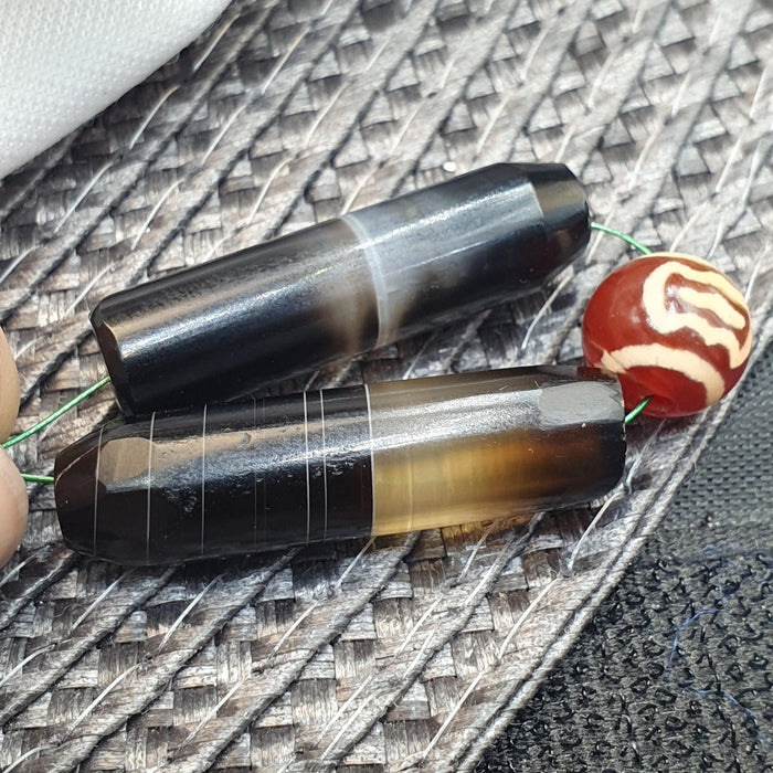2 Antique Yemeni Agate Beads, Banded Sulemani Agate, Natural Striped Agate Talisman, Ancient Style Chung Dzi Bead, Collectible
