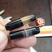 2 Antique Yemeni, Banded Sulemani Agate Beads | Natural Untreated Quartz | Tabular Barrel, 32-34mm