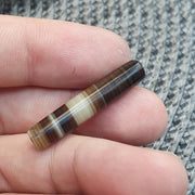 Antique Yemeni Agate, Banded Sulemani Focal Bead, Tabular Barrel Shape | Natural Untreated Quartz | 34mm Talisman