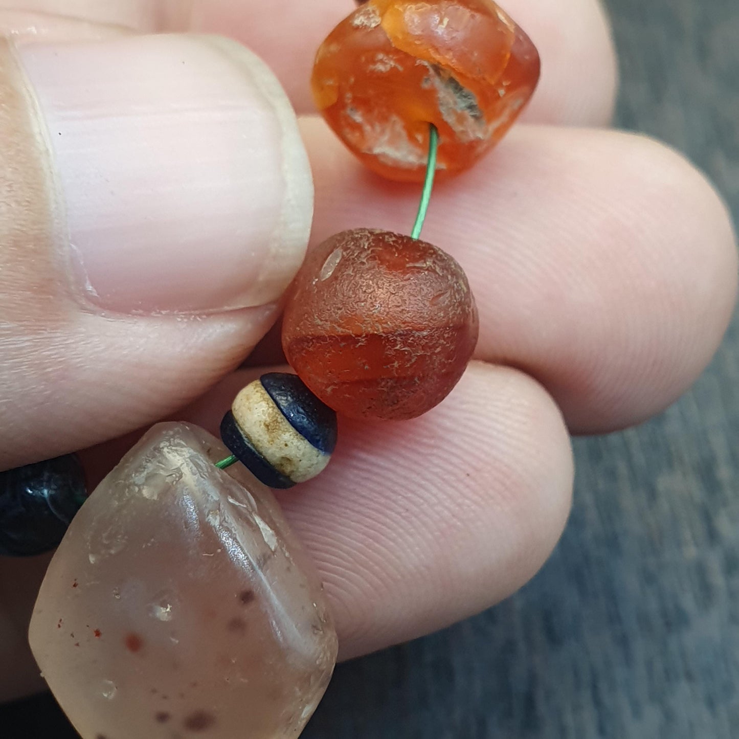 Antique African and Yemeni Carnelian Agate Bead Bracelet: Rare Traded Beads, Mali