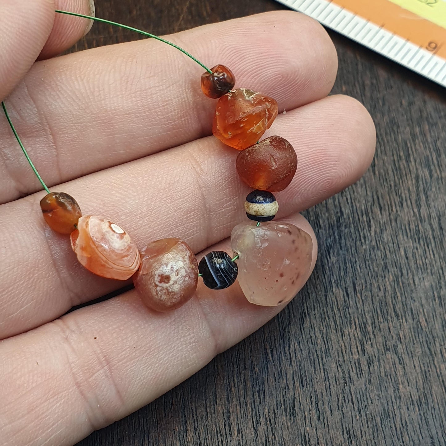 Antique African and Yemeni Carnelian Agate Bead Bracelet: Rare Traded Beads, Mali
