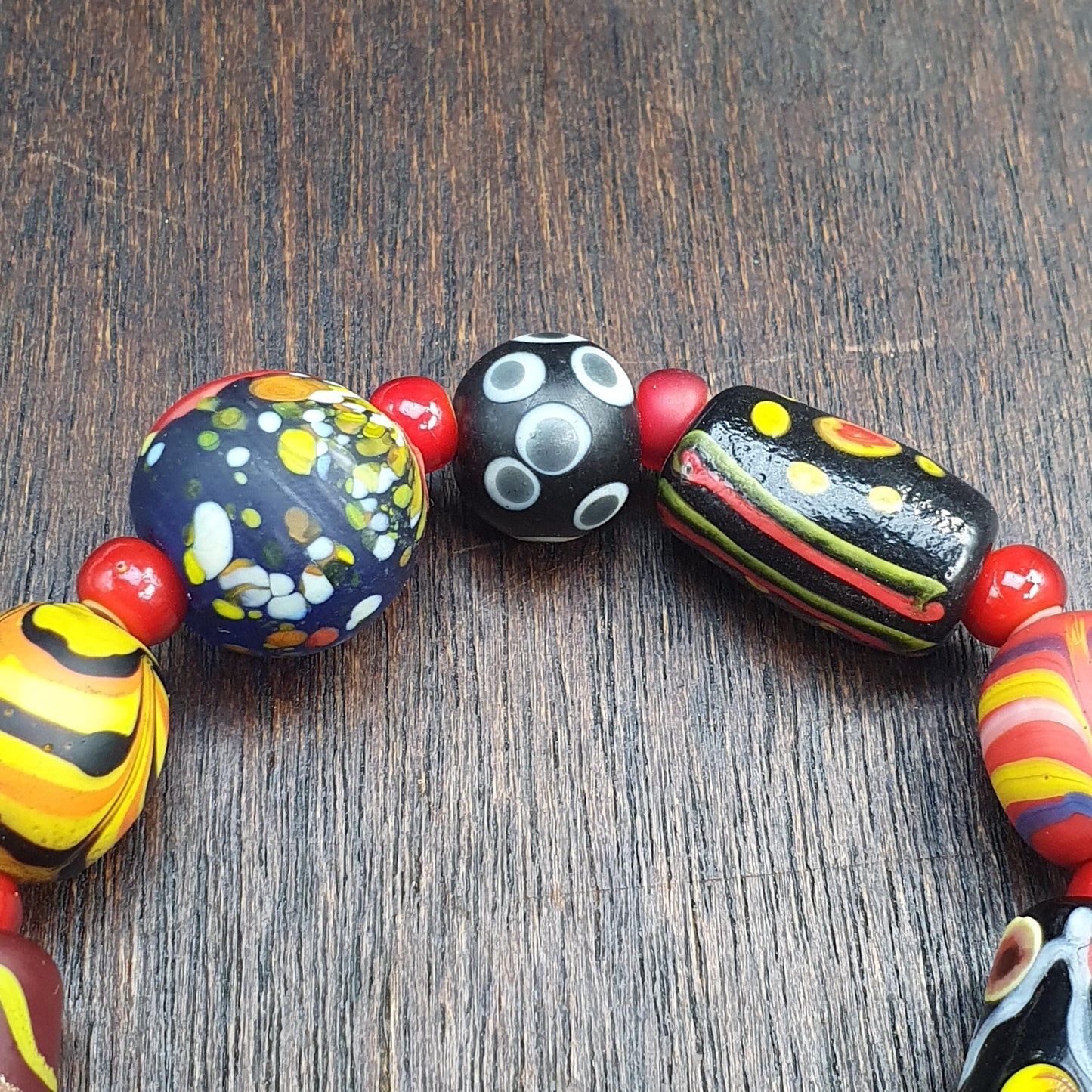 Vintage African Venetian Style chevron Glass Beads Bracelet, Handmade Boho Jewelry