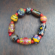 Chevron Glass Beads, Vintage African Venetian Bracelet - Luminous Pattern | Beading Thread, Standard Wrist