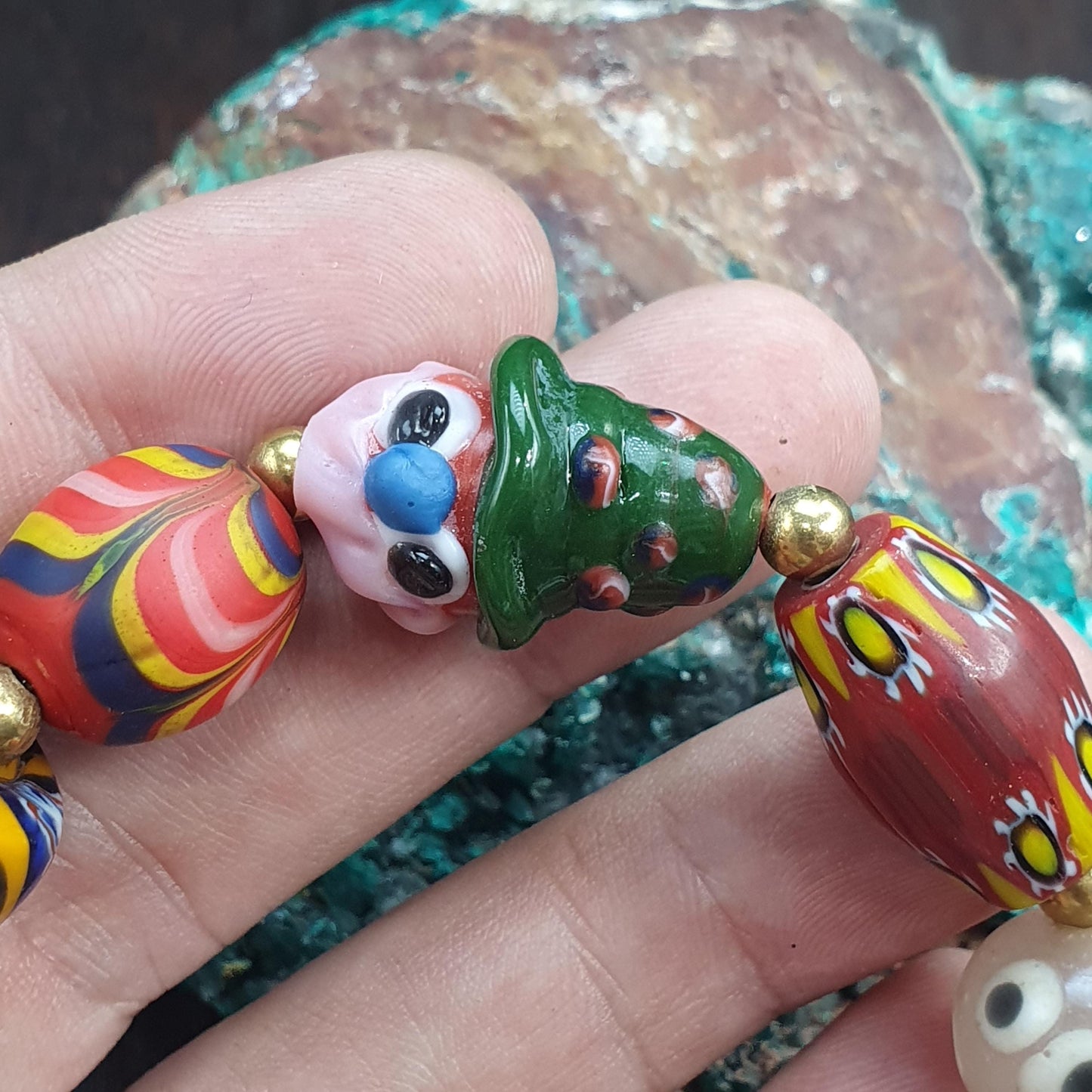 Venetian Style Glass Trade Bead Bracelet, Colorful Murano Style Millefiori Beads, African Trade Bead Jewelry, Eclectic Boho Gift