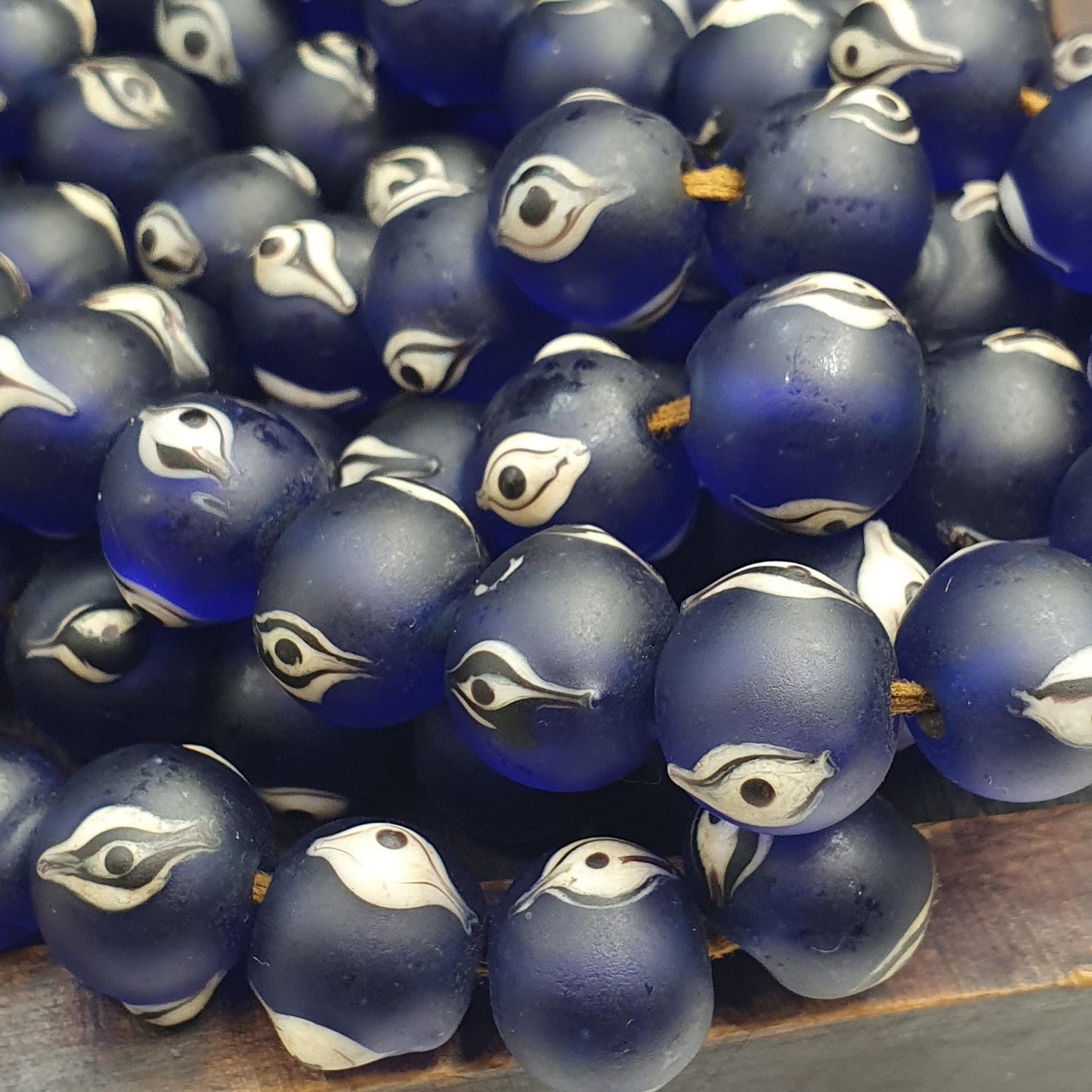 Cobalt Blue Evil Eye Glass Trade Bead Strand, Antique Style Eye Beads, African Trade Bead Necklace, Historical Craft Supplies