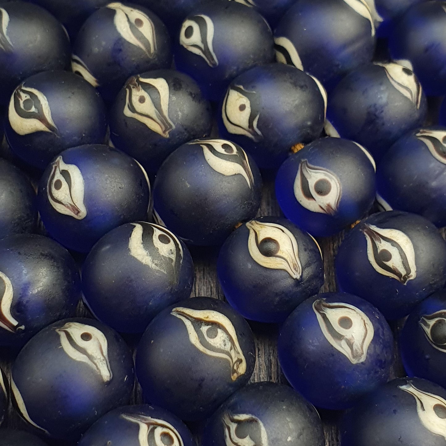 Cobalt Blue Evil Eye Glass Trade Bead Strand, Antique Style Eye Beads, African Trade Bead Necklace, Historical Craft Supplies