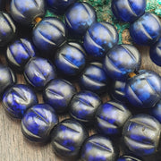 Cobalt Blue Melon, Venetian Molded Strand | Frosted Glass Trade | 17-18Mm Chunky Focal, Designer Jewelry Supply