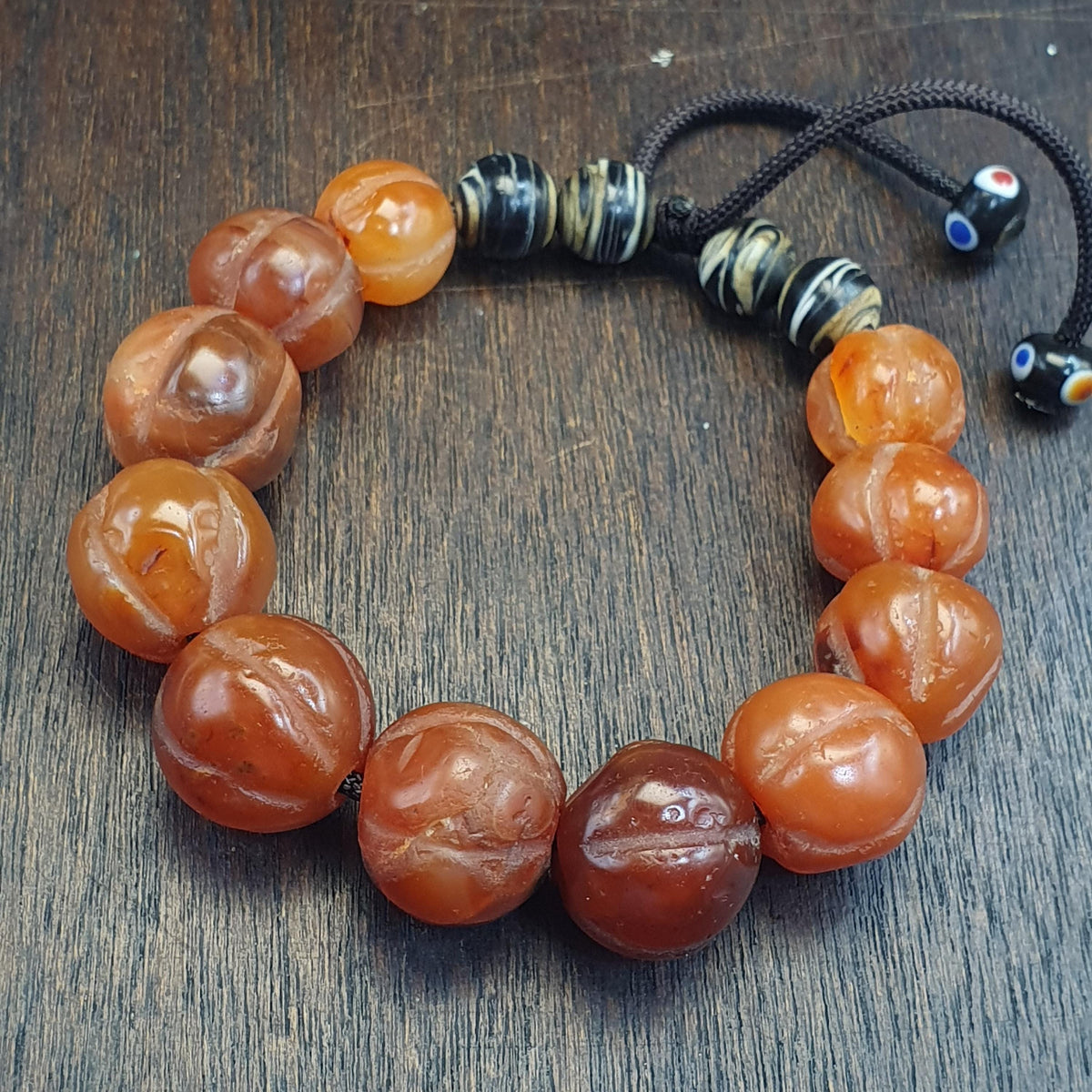 Antique Tibetan carnelian agate beads melon shape beaded Bracelet 18-16mm