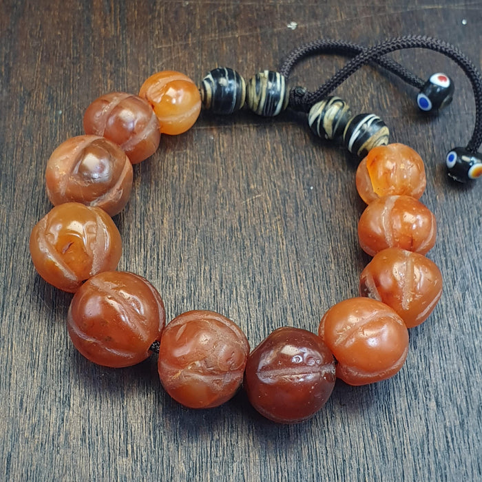 Antique Tibetan carnelian agate beads melon shape beaded Bracelet 18-16mm