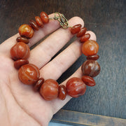 Ancient Carved Melon Agate Bead Bracelet, Hand Carved Fluted Carnelian, Antique Silk Road Trade Beads, Rare Archeological Focal .