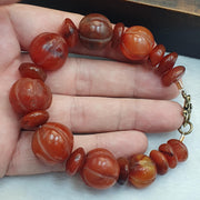 Ancient Carved Melon Agate Bead Bracelet, Hand Carved Fluted Carnelian, Antique Silk Road Trade Beads, Rare Archeological Focal .