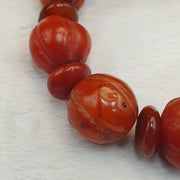 Ancient Carved Melon Agate Bead Bracelet, Hand Carved Fluted Carnelian, Antique Silk Road Trade Beads, Rare Archeological Focal .