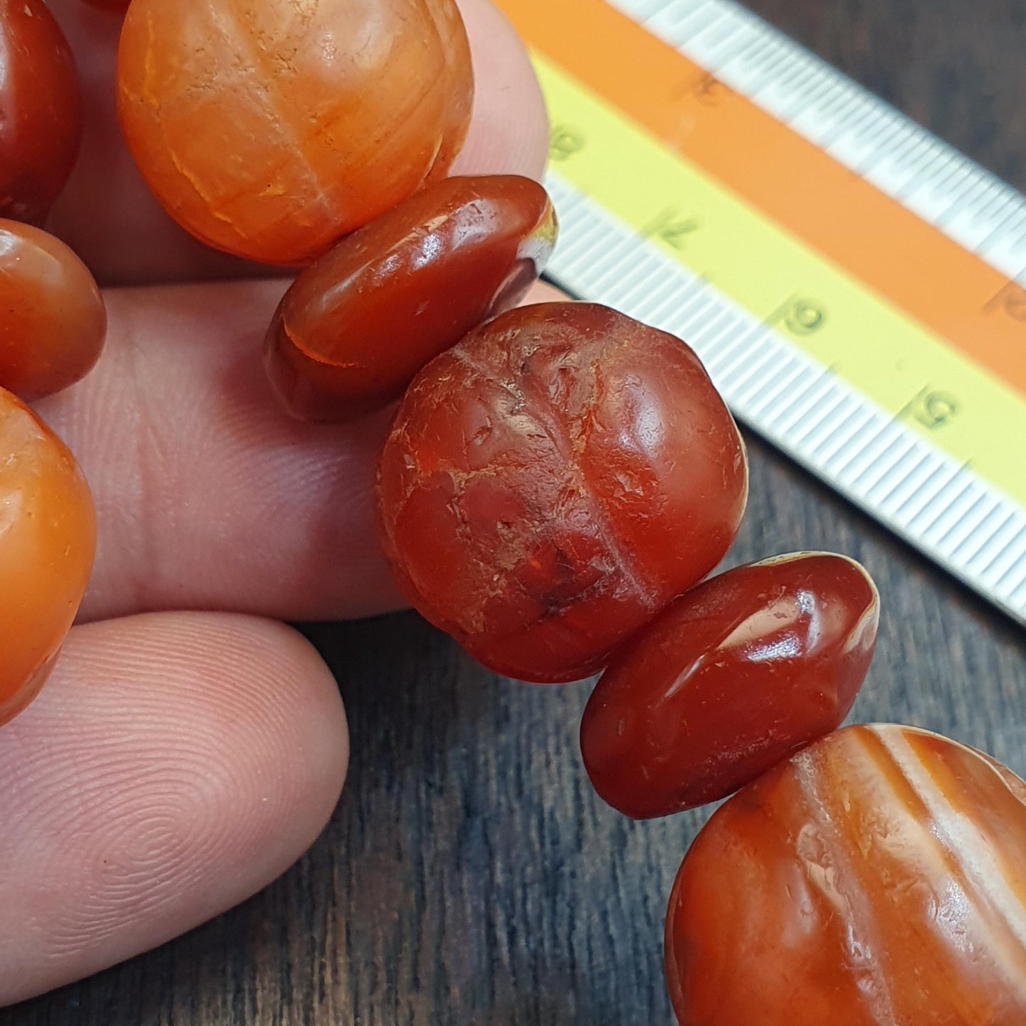 Antique Carved Melon Carnelian Agate Necklace, Old Striped Agate Focal Beads Strand, Pumpkin Shape Amulet, Rare Ethnographic Jewelry