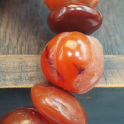 Antique Carved Melon Carnelian Agate Necklace, Old Striped Agate Focal Beads Strand, Pumpkin Shape Amulet, Rare Ethnographic Jewelry