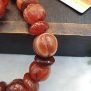 Antique Carved Melon Carnelian Agate Necklace, Old Striped Agate Focal Beads Strand, Pumpkin Shape Amulet, Rare Ethnographic Jewelry