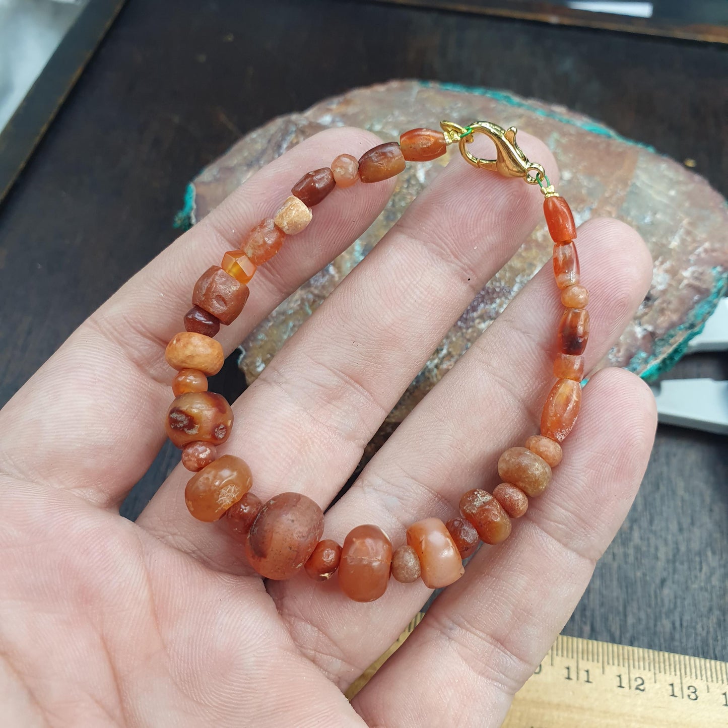 Ancient Carnelian Bracelet, Suleimani Agate Bead Jewelry, Antique Tribal Protection Talisman, Historical Gift for Collector, Banded Agate
