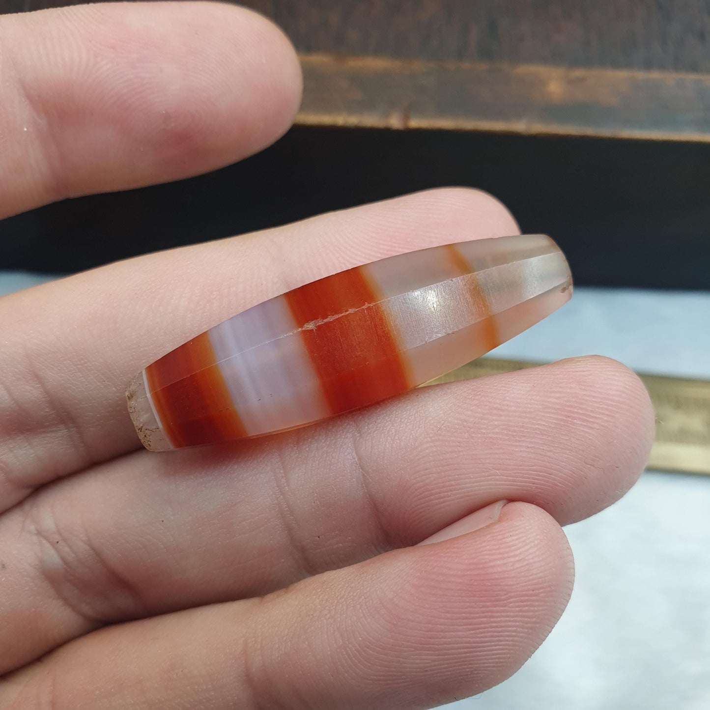 Antique Red and White Stripes Agate Trade Bead: Rare African Faceted Bead 40mm