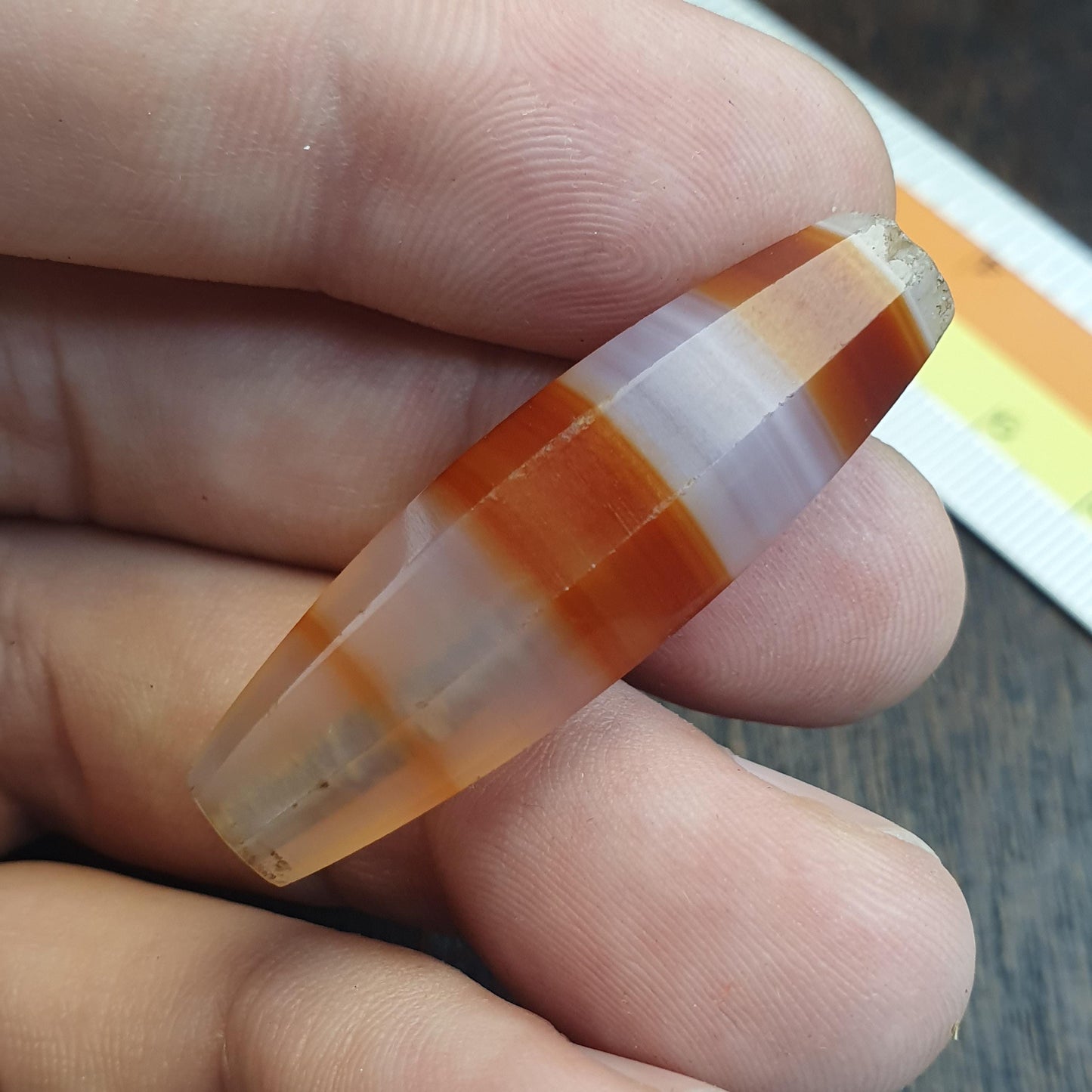 Antique Red and White Stripes Agate Trade Bead: Rare African Faceted Bead 40mm