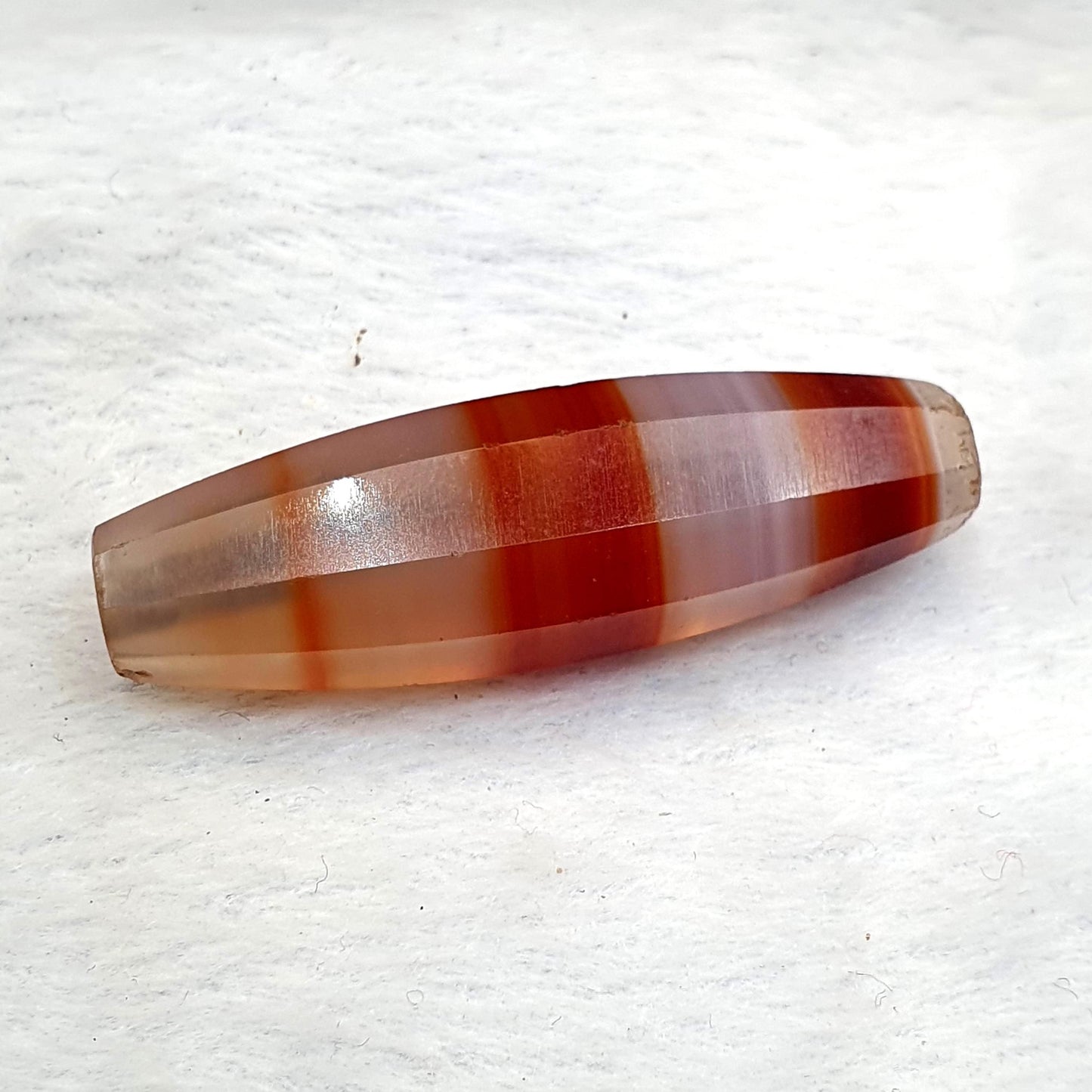 Antique Red and White Stripes Agate Trade Bead: Rare African Faceted Bead 40mm