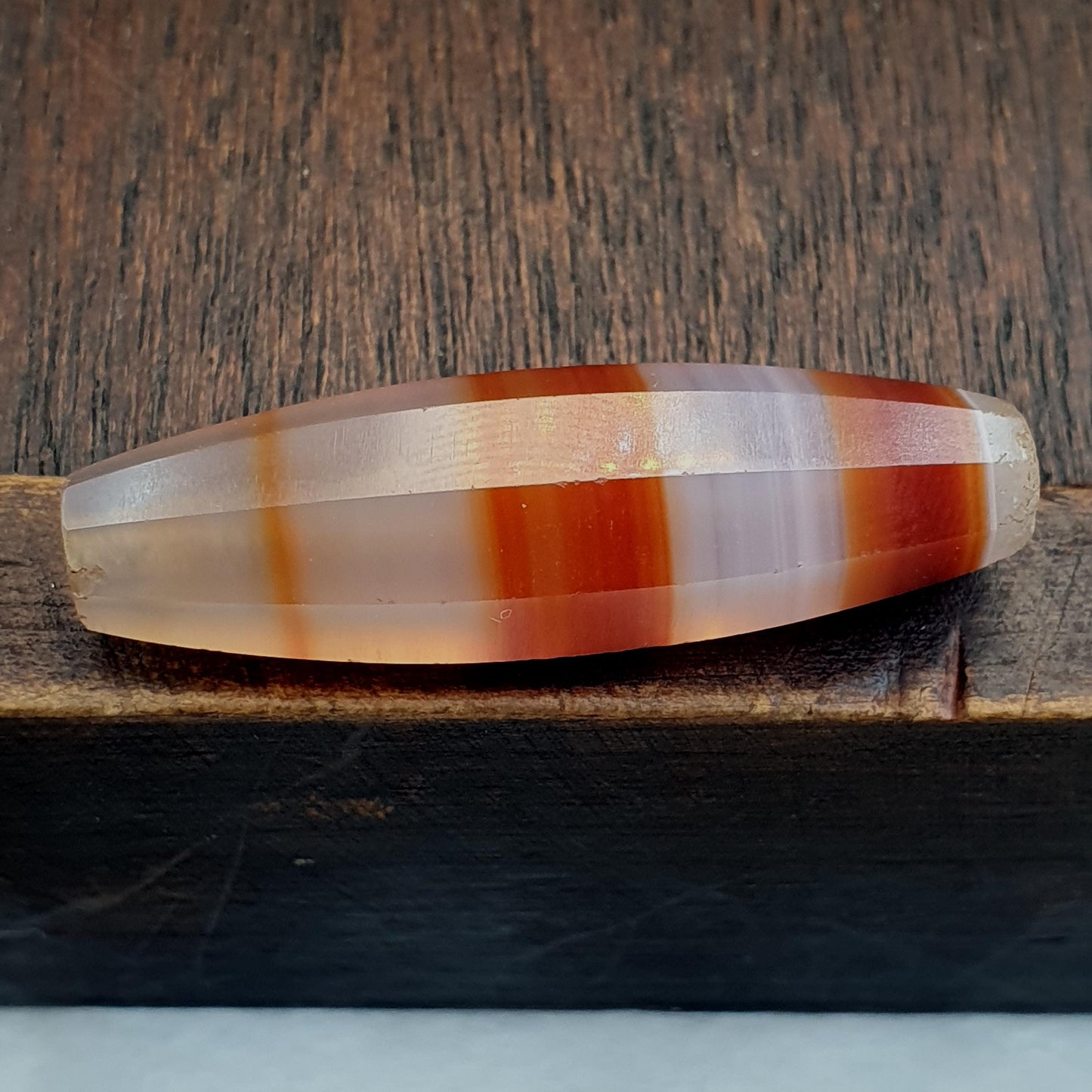 Antique Red and White Stripes Agate Trade Bead: Rare African Faceted Bead 40mm