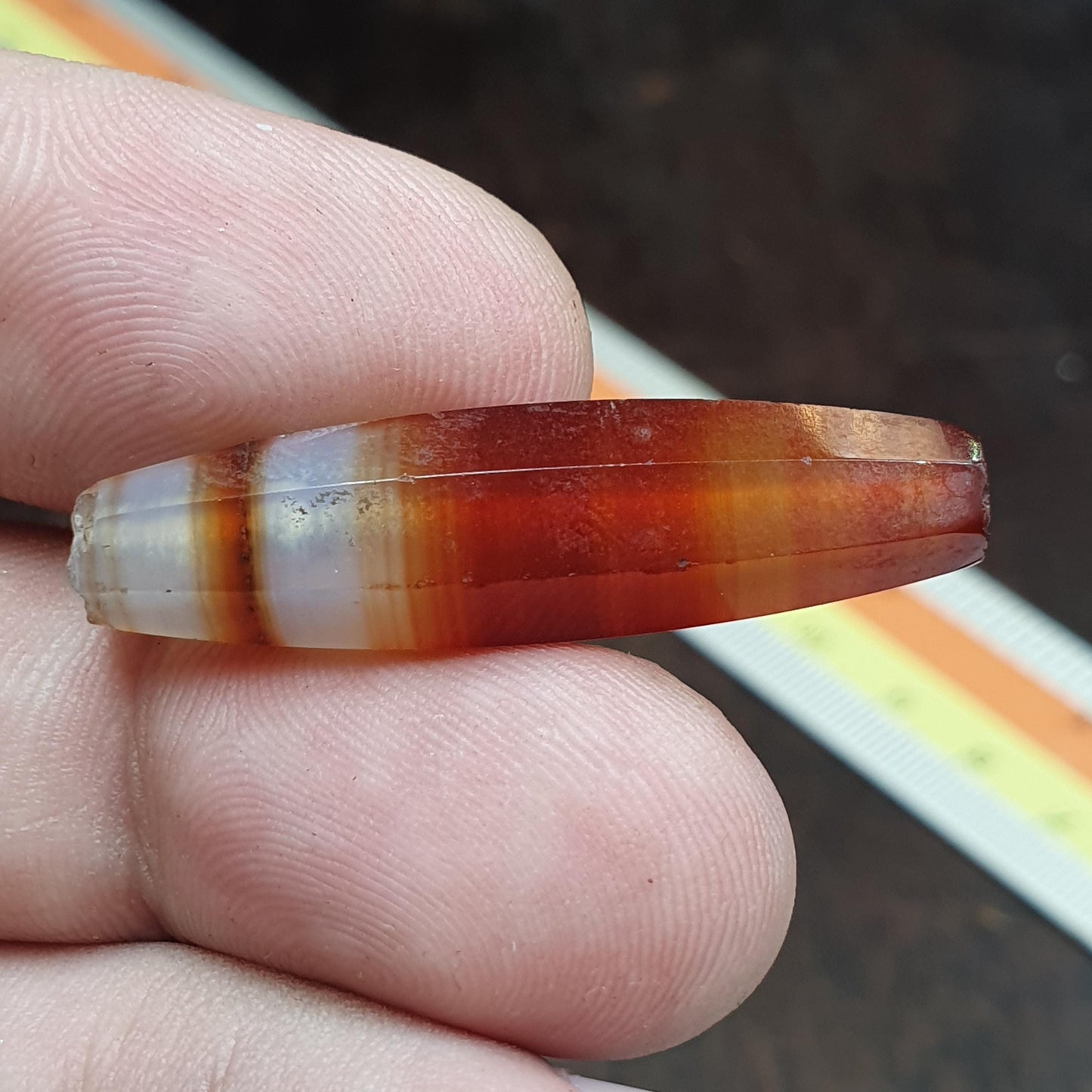 Antique Red and White Stripes Agate Trade Bead: Rare African Faceted Bead 35.6mm